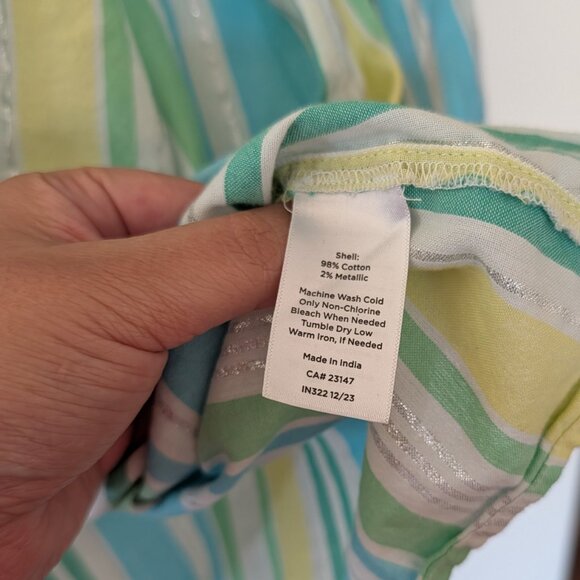 Talbots Womens Cotton Striped Metallic Beachy Loose Tunic Blue Green Yellow L - Picture 4 of 7